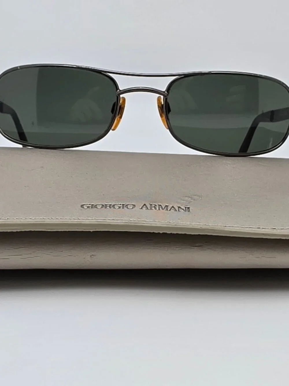 Giorgio Armani 678 1144 Small Pewter Frame G-15 Glass Lens Aviator Sunglasses